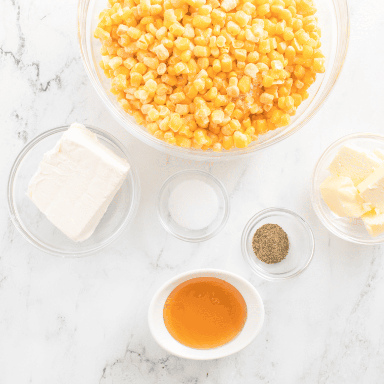 Ingredients needed for Cast Iron Corn on kitchen table.