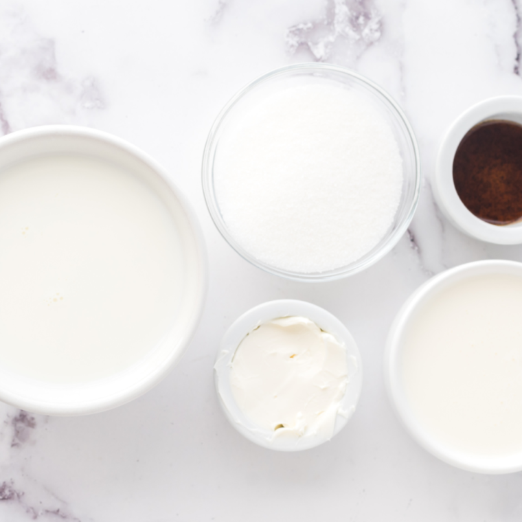 Ingredients In Ninja Creami Dairy Free Vanilla Ice Cream on kitchen table.
