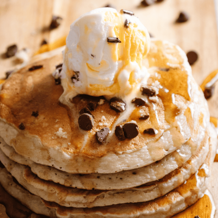 Fluffy golden pancakes cooked on a Ninja Woodfire grill with a smoky outdoor flavor