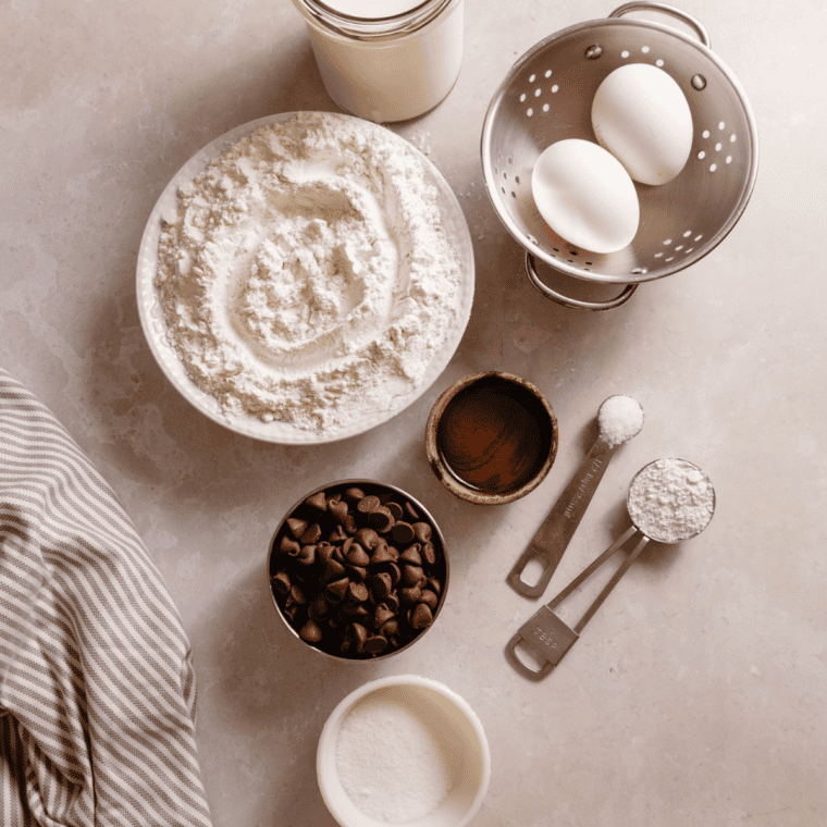 Ingredients needed for Ninja Woodfire Pancakes on kitchen table.