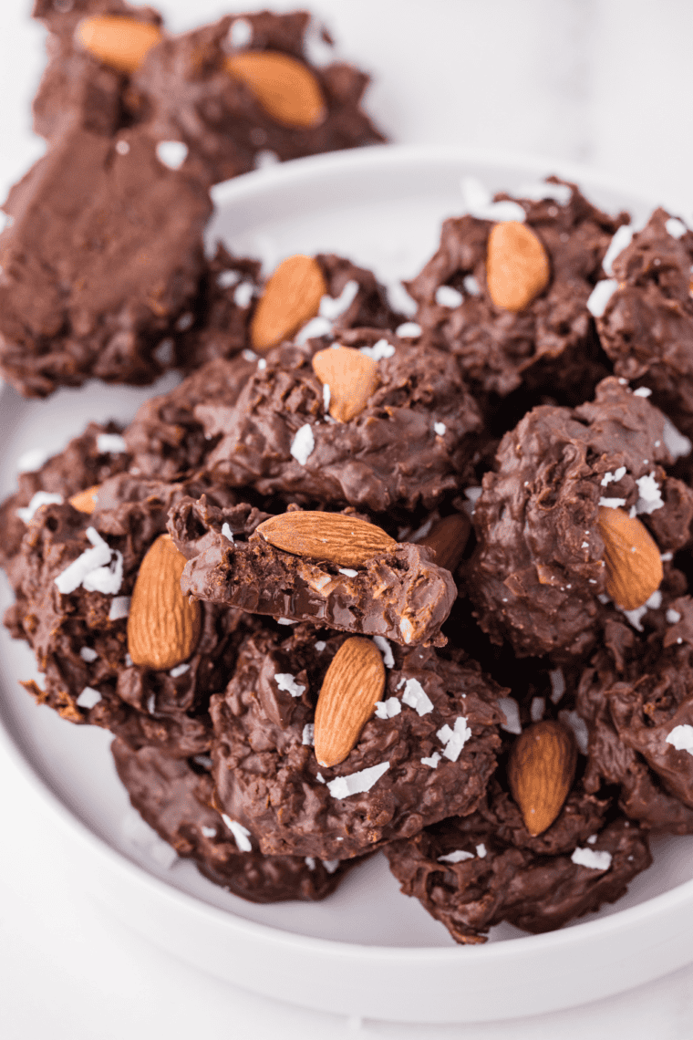 Delicious Slow Cooker Almond Joy Chocolate Clusters made with chocolate, almonds, and coconut