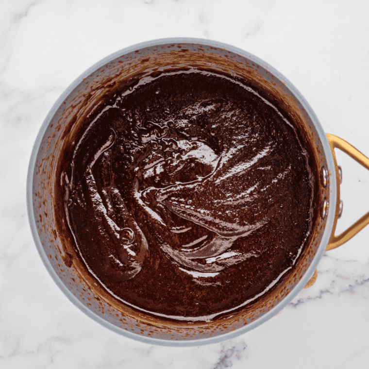 Cooked Sweet Honey Bourbon BBQ Sauce in the saucepan.