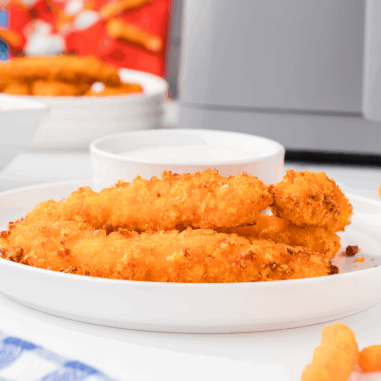 Crispy golden Cheetos chicken fries fresh from the air fryer