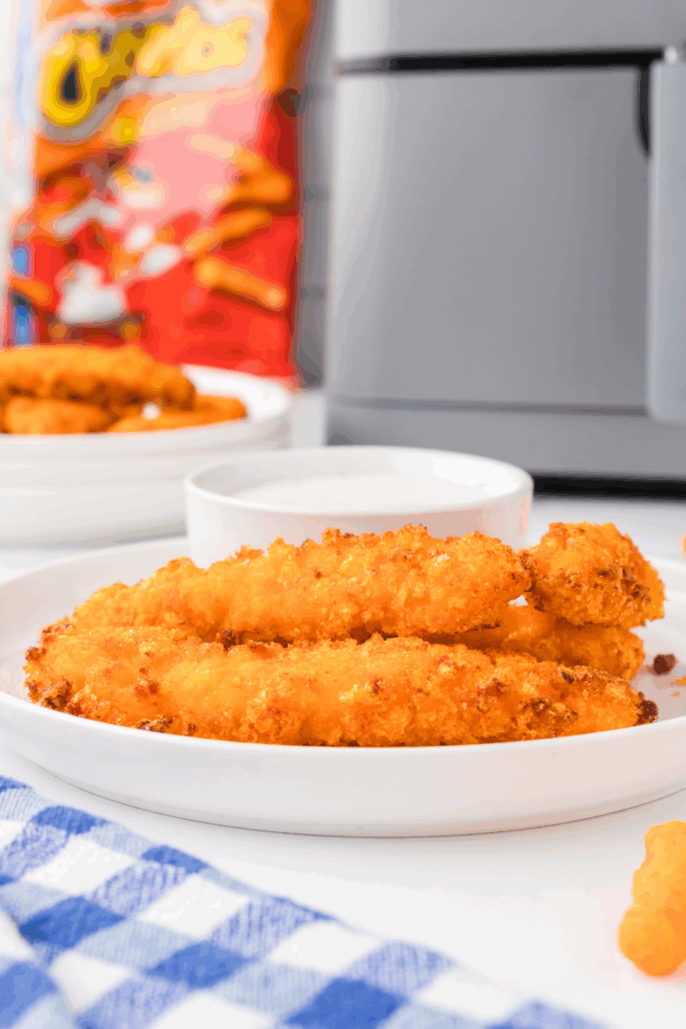 Cheetos chicken fry dipped into creamy homemade ranch dressing