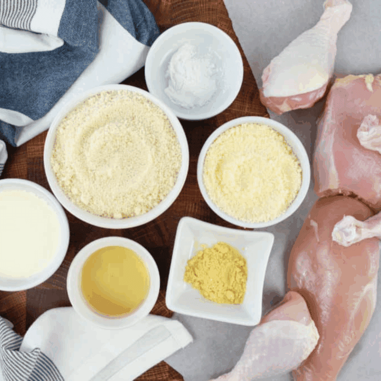 Ingredients needed for Copycat Italian Shake and Bake on kitchen table.