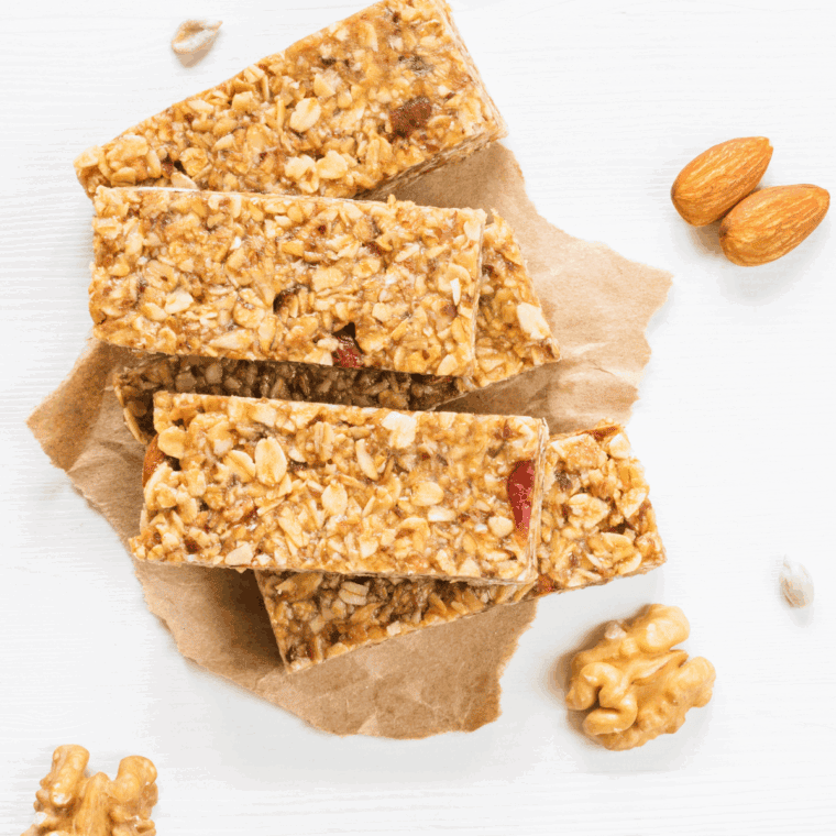 Homemade Copycat Nature Valley Granola Bars with oats and honey.