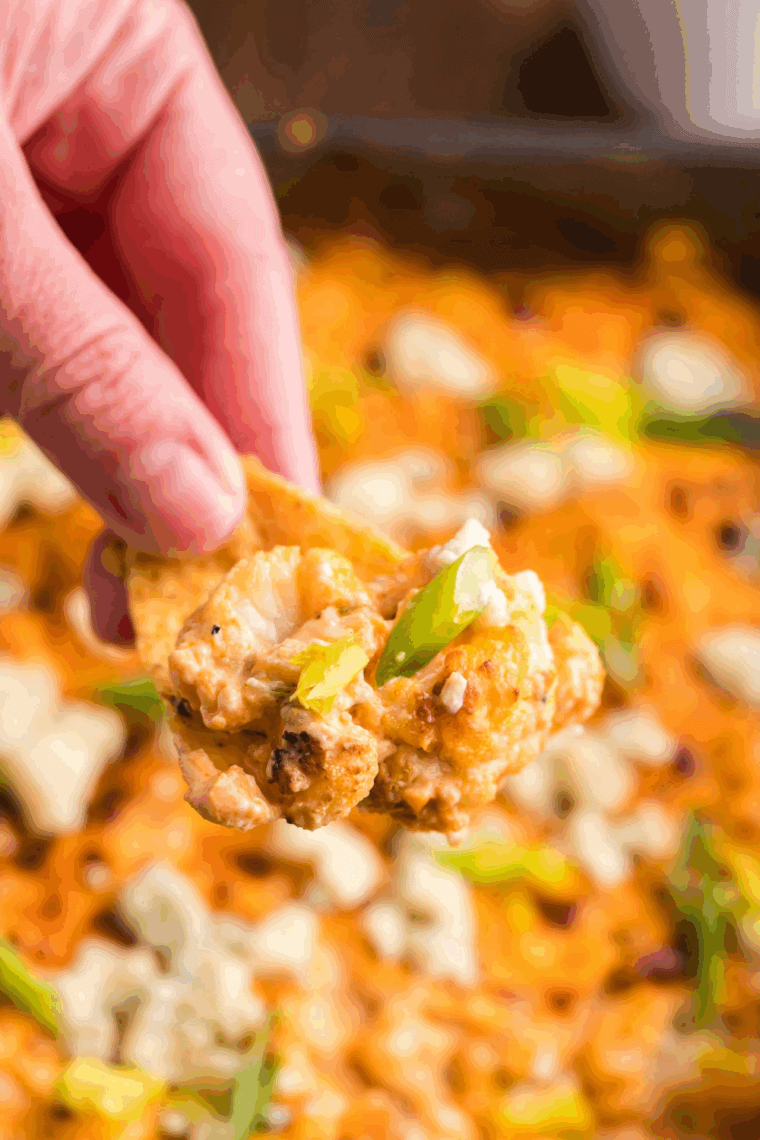 Air Fryer Buffalo Cauliflower Dip, with creamy cheese, buffalo sauce, and crispy cauliflower, perfect for dipping and snacking.