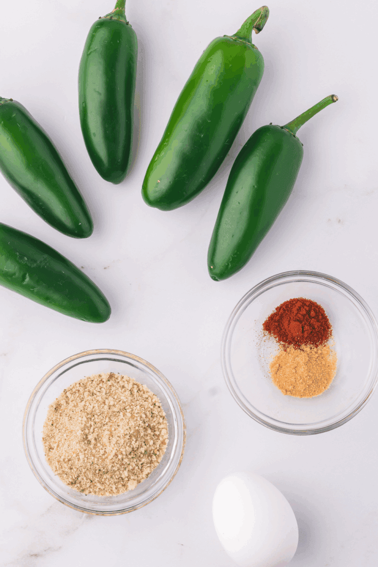 Ingredients needed for Air Fryer Jalapeno Coins Red Robin Recipe on kitchen table.