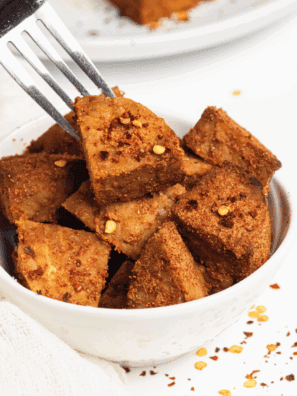 Crispy and golden Air Fryer Tempeh, cooked to perfection for a delicious and healthy plant-based meal