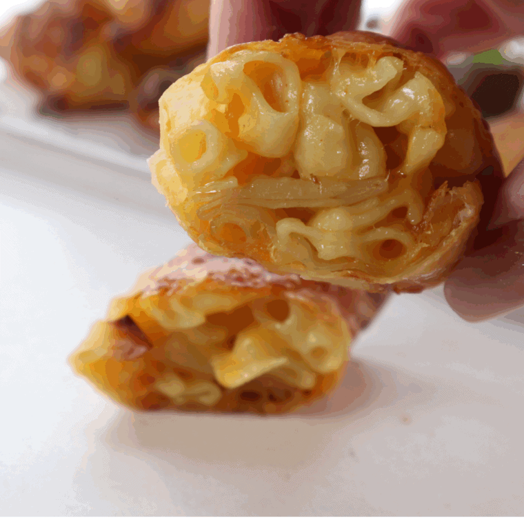 Close up of Air Fryer Mac And Cheese Egg Rolls.