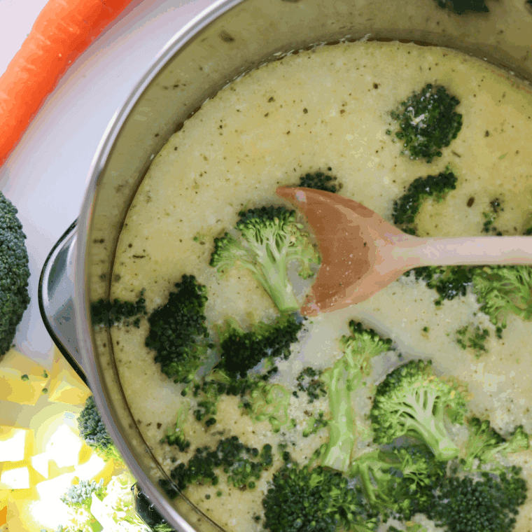 Stir in the broccoli into the soup mixture.