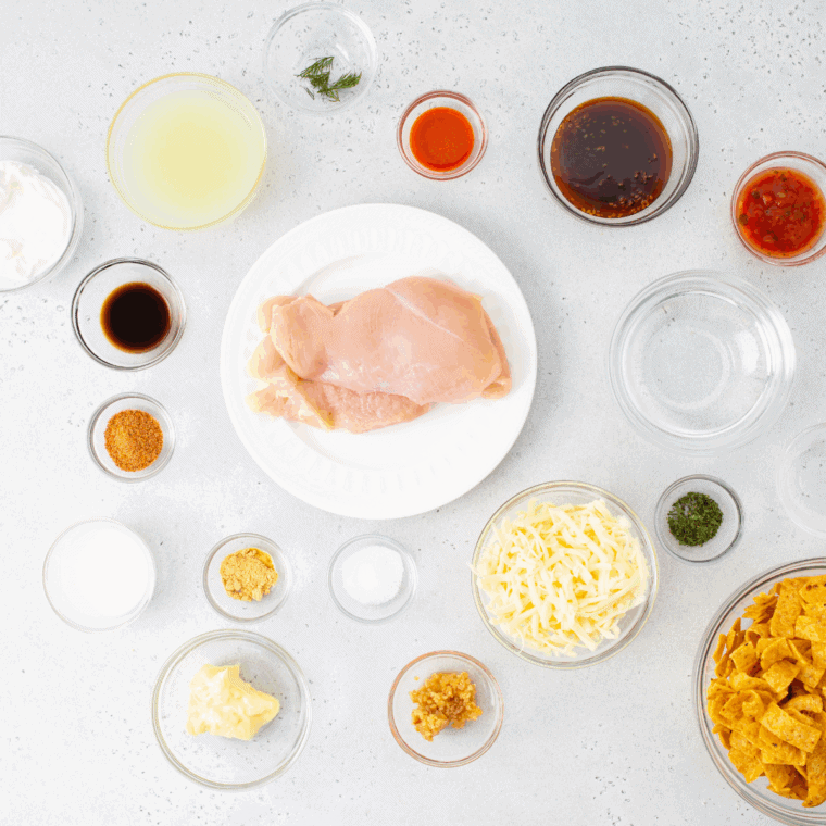 Ingredients needed for Applebee’s Fiesta Lime Chicken Recipe on kitchen table.