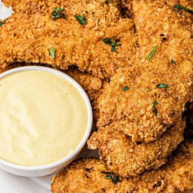 Hardees Honey Mustard Recipe on the side of chicken tenders.