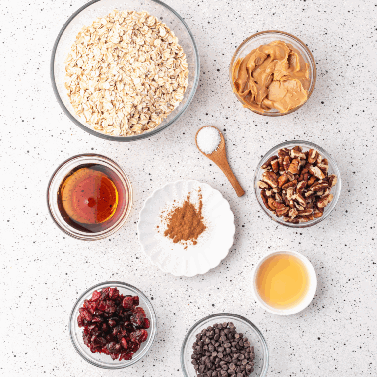 Ingredients needed for Honey Bunches of Oats Copycat Recipe on kitchen table.