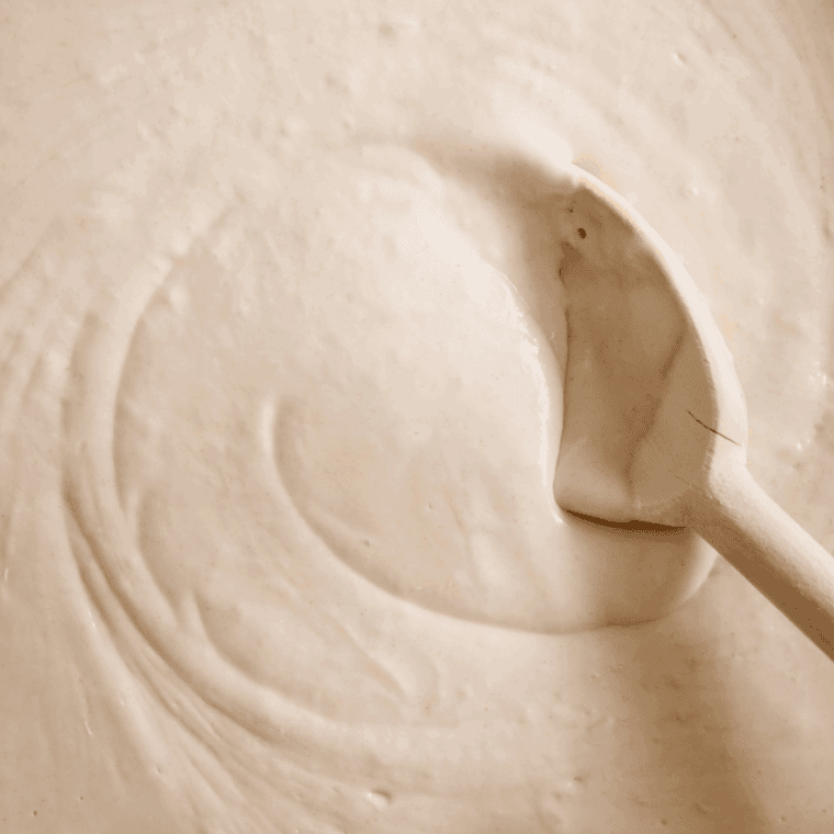 Pancake batter in the mixing bowl.