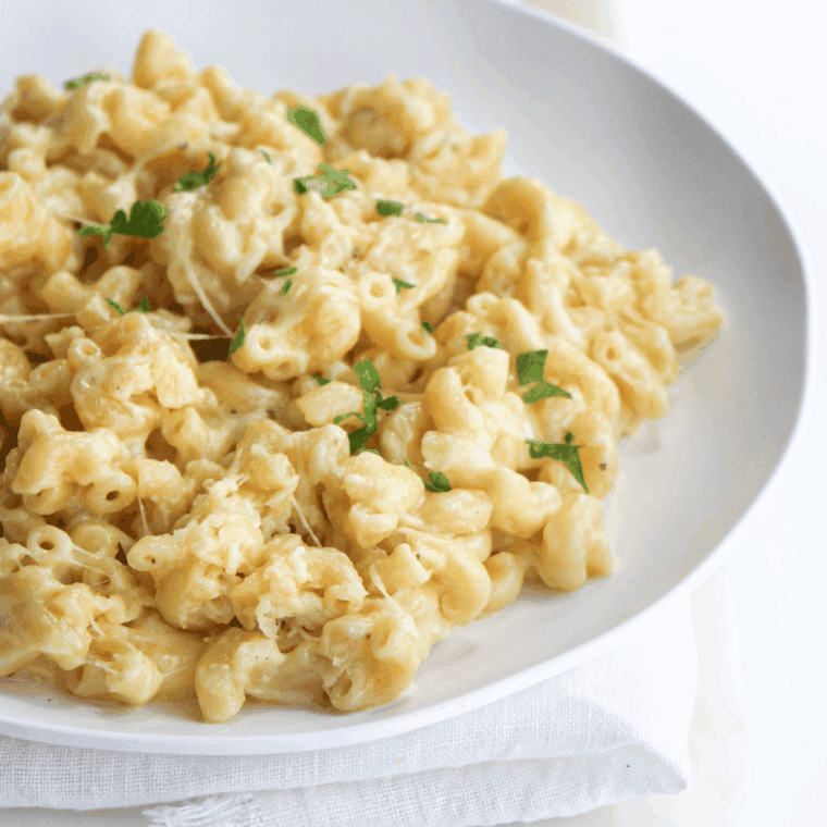 Plate of Golden Corral Macaroni and Cheese Recipe on kitchen table.
