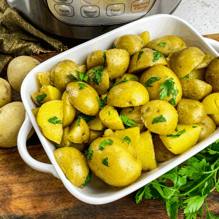 Tender diced potatoes cooked in an Instant Pot, ready to serve.