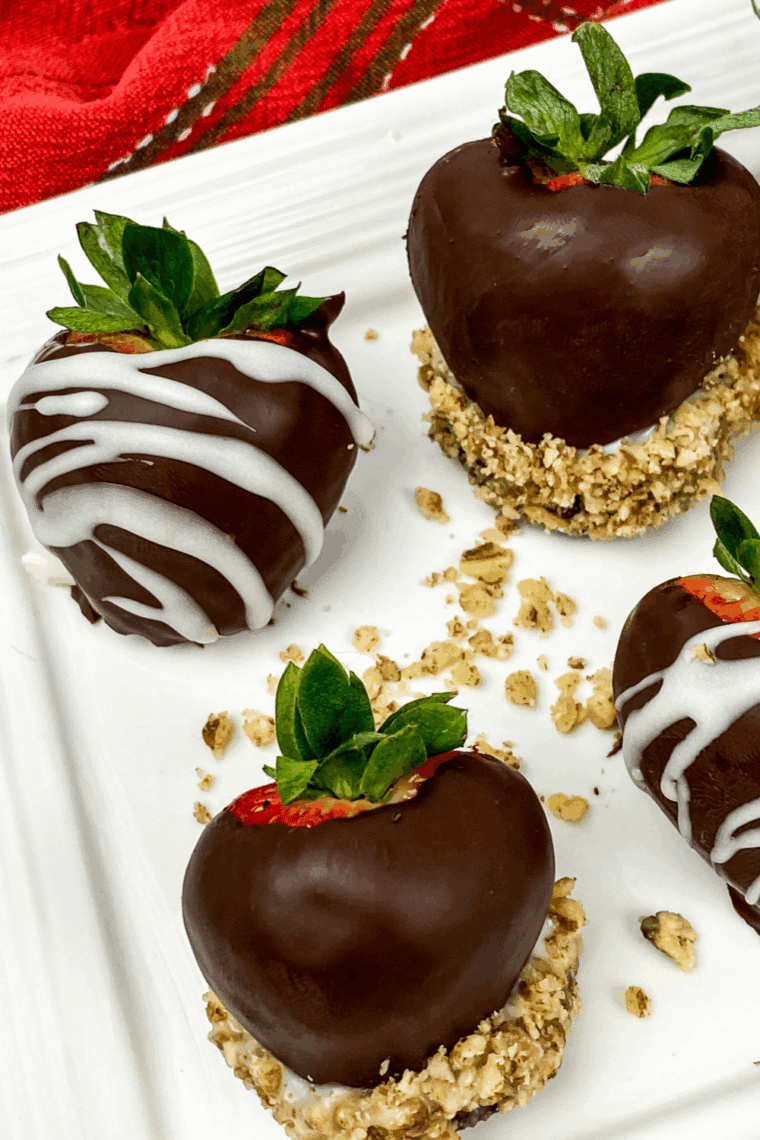 Fresh strawberries coated in dark chocolate - what a yummy homemade treat.