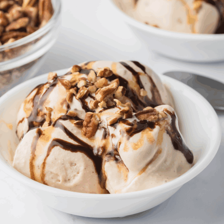 Bowl of Ninja Creami non-dairy Jamoca chip ice cream with chocolate chips