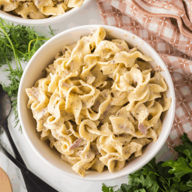 Warm serving of Barefoot Contessa’s tuna casserole on a plate, ready to enjoy.