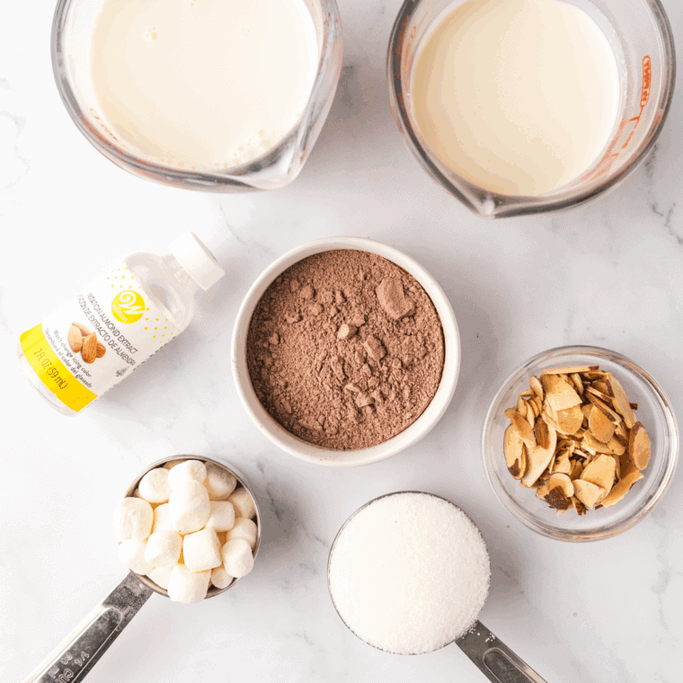 Ingredients needed for Ninja Slushi Protein Milkshake on kitchen table.