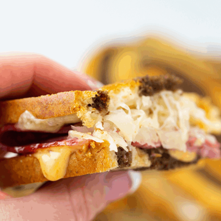 Close up of Copycat Easy Jason's Deli Reuben Recipe.