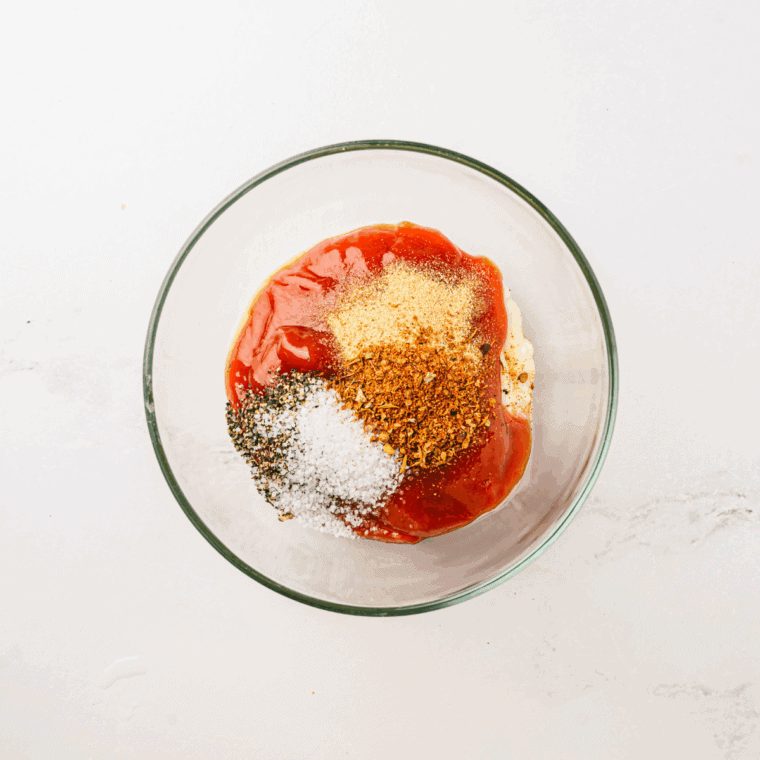 Stirring signature burger sauce until smooth and creamy