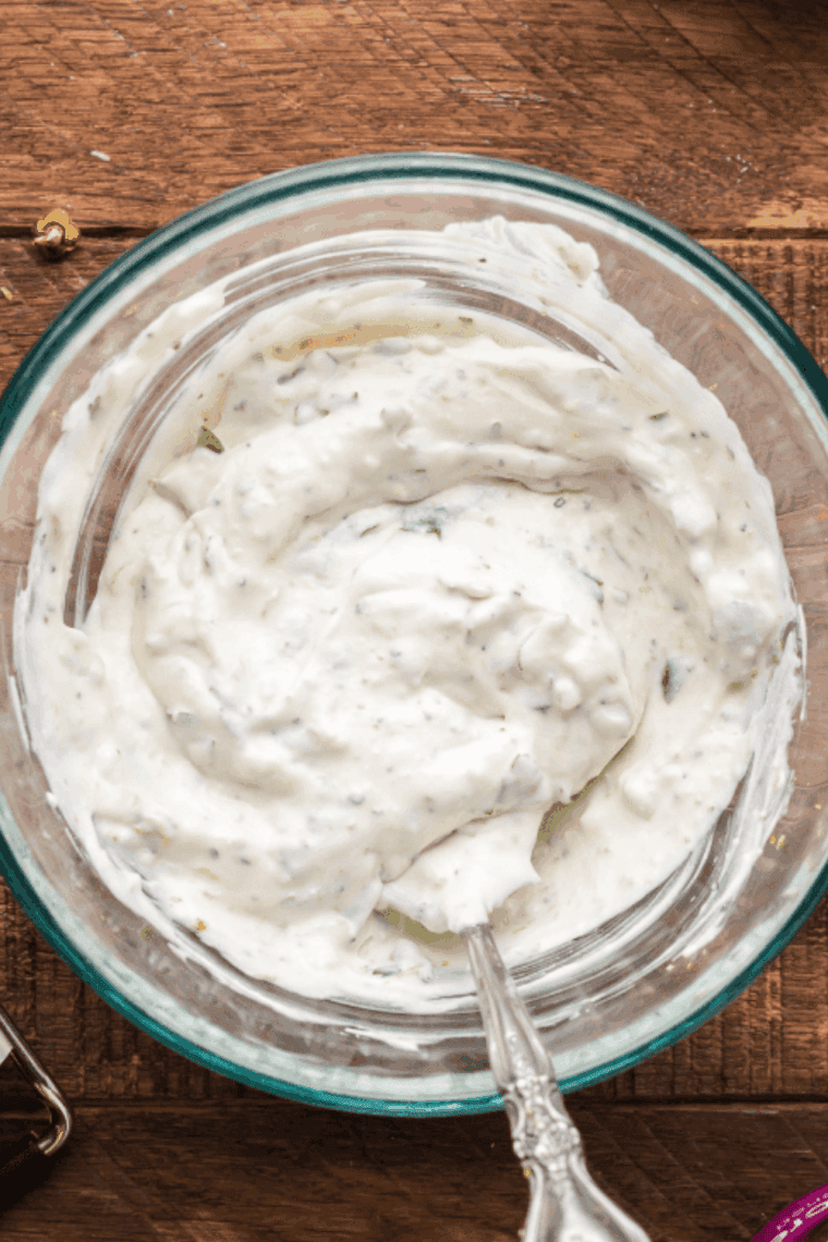 Homemade tartar sauce with pickle relish and lemon