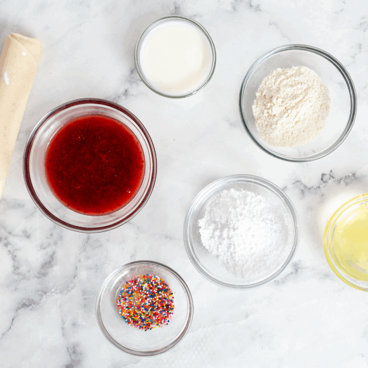 Ingredients needed for Easy Air Fryer Raspberry Pop Tarts on kitchen table.