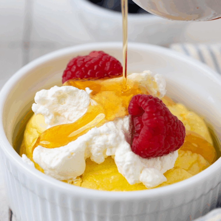 Fluffy air fryer soufflé dessert baked golden brown in ramekin