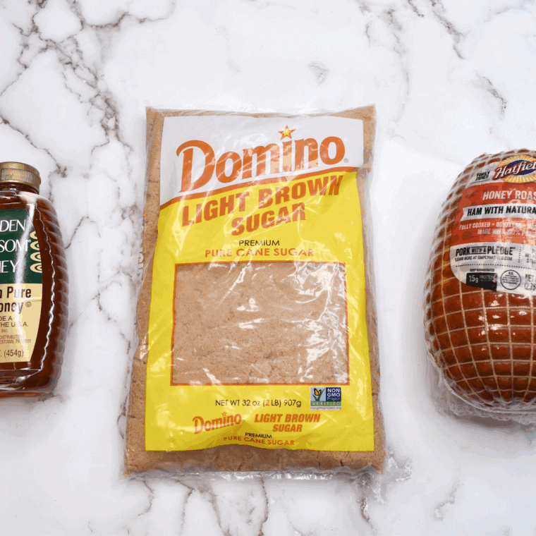 Ingredients needed for Easy Amish Ham Recipe on kitchen table.