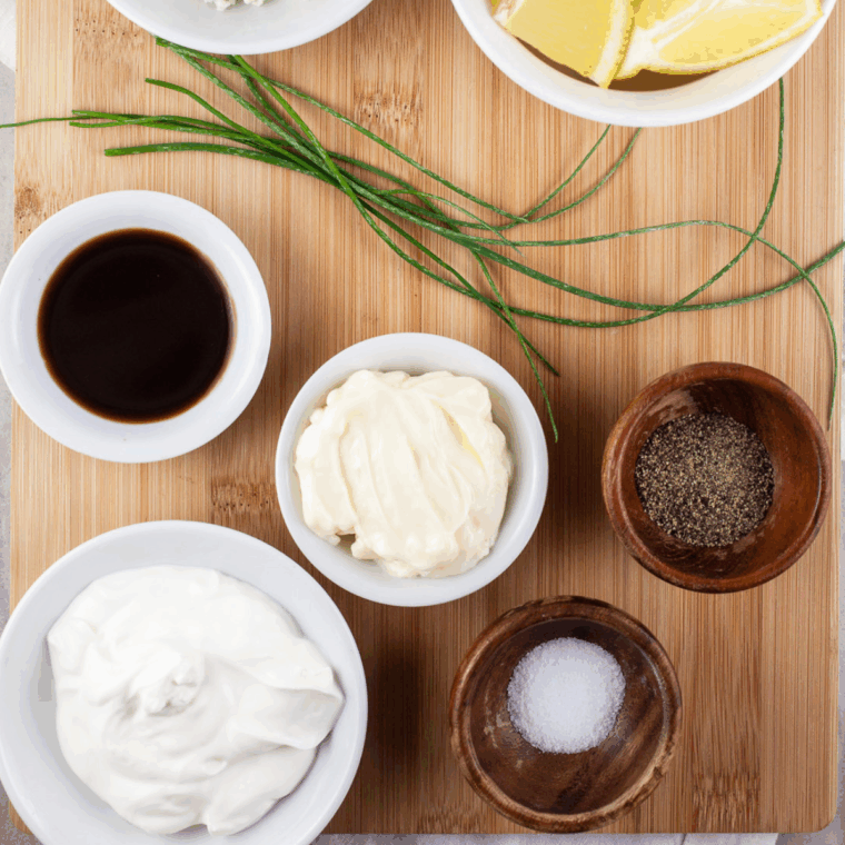 Ingredients needed for Easy Amish Salad Dressing Recipe on kitchen table.