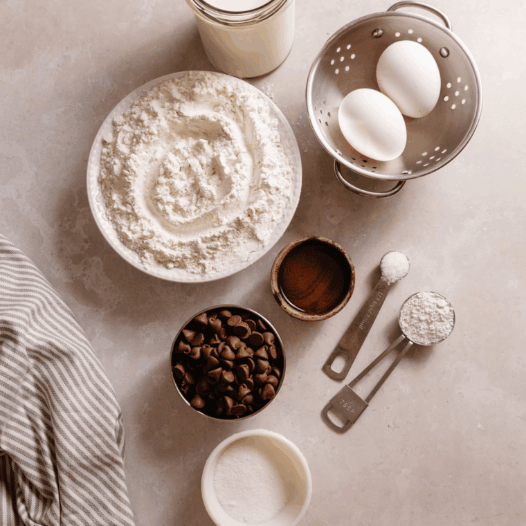 Ingredients needed for Easy Denny's Pancake Recipe on kitchen table.