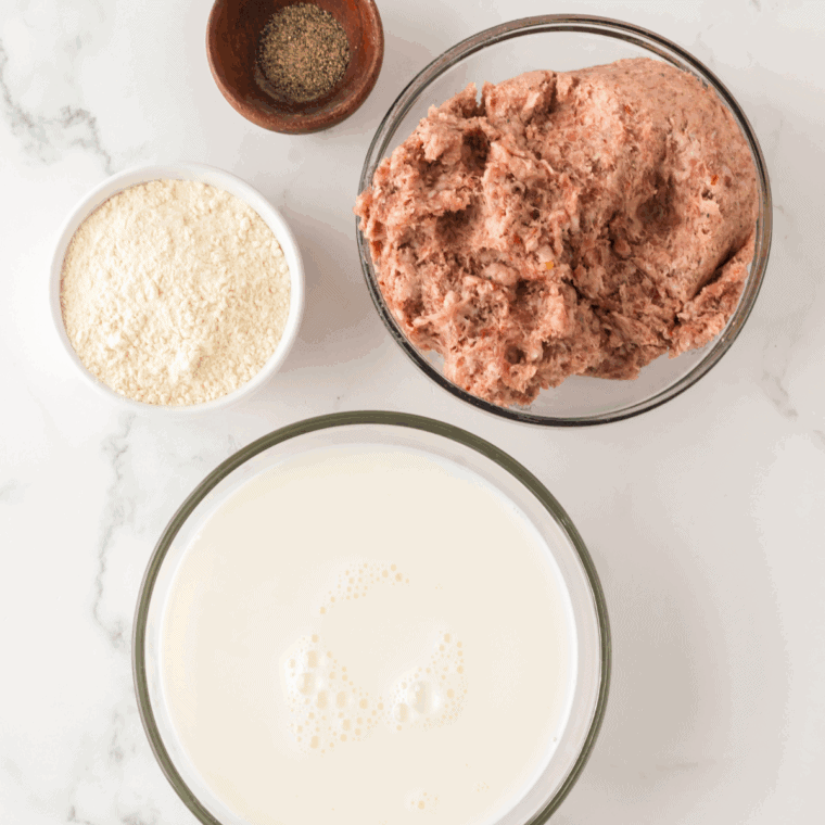 Keto Sausage Gravy Recipe ingredients on kitchen table.
