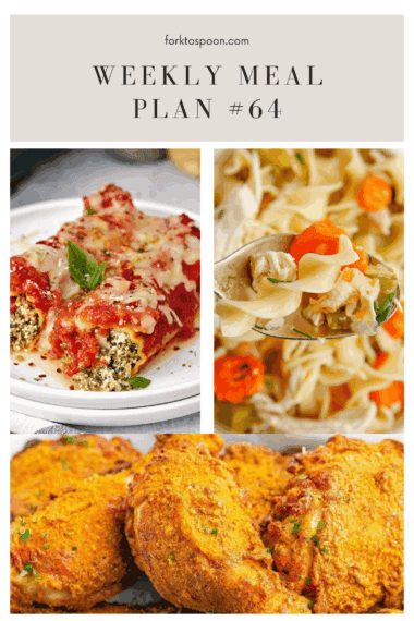 Visual overview of the recipes included in Weekly Meal Plan #64, showing 7 simple, family-friendly dinner ideas for the week.