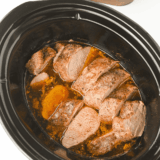 Slow cooker pork tenderloin cooked until tender and juicy
