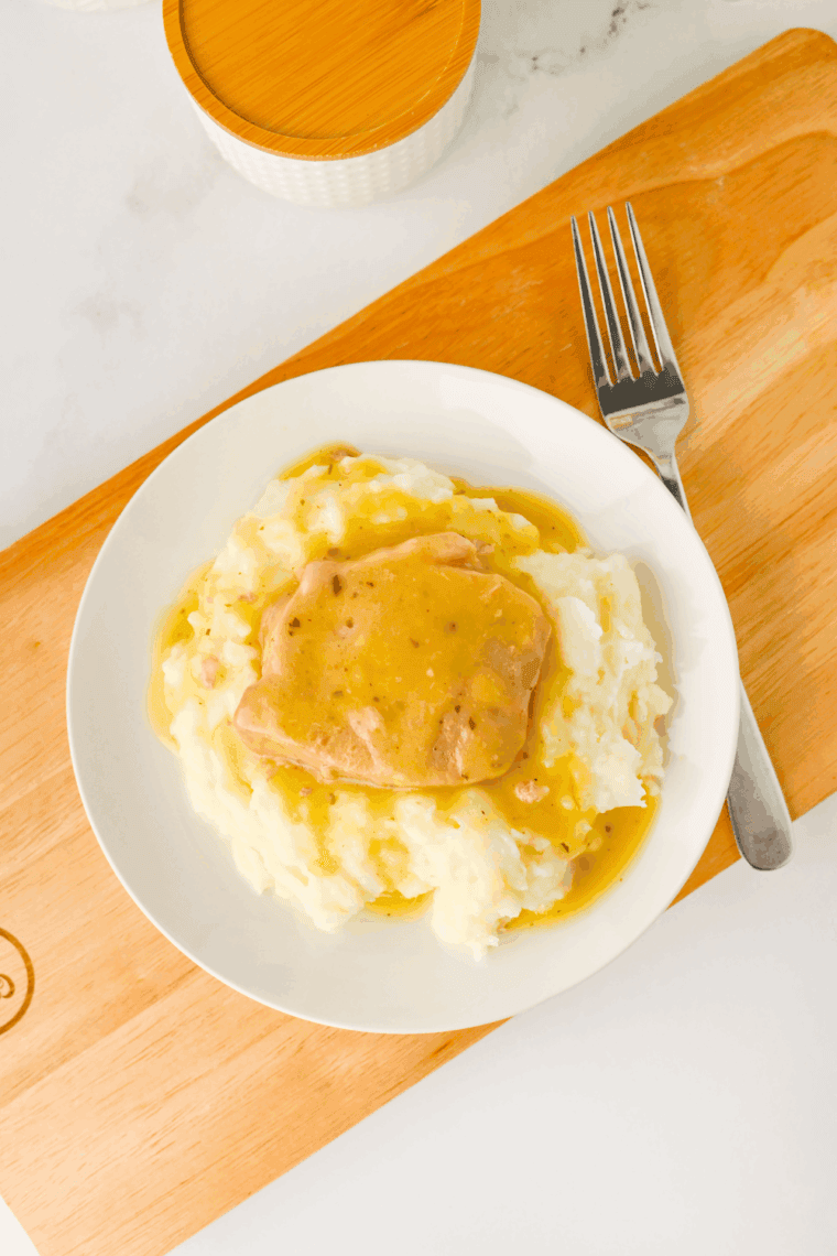 Slow cooker creamy ranch pork chops ready to serve