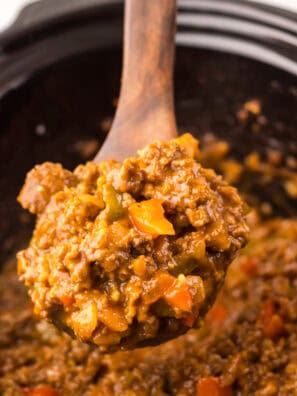 Slow cooker Root Beer Sloppy Joes served on buns with tangy, rich sauce, ready to eat.