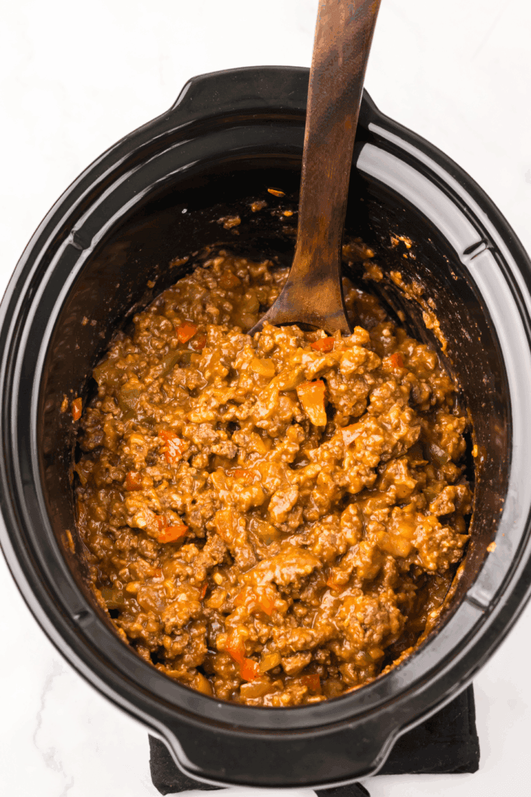 Slow Cooker Root Beer Sloppy Joes on buns with juicy, saucy beef filling, ready to serve.