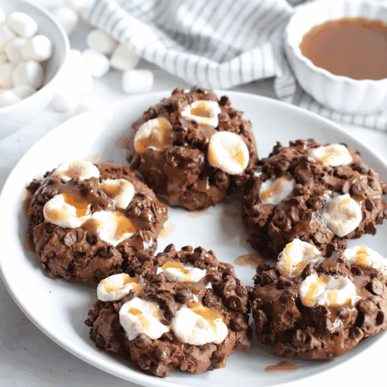 Chocolate cookies with gooey caramel centers fresh from the air fryer.