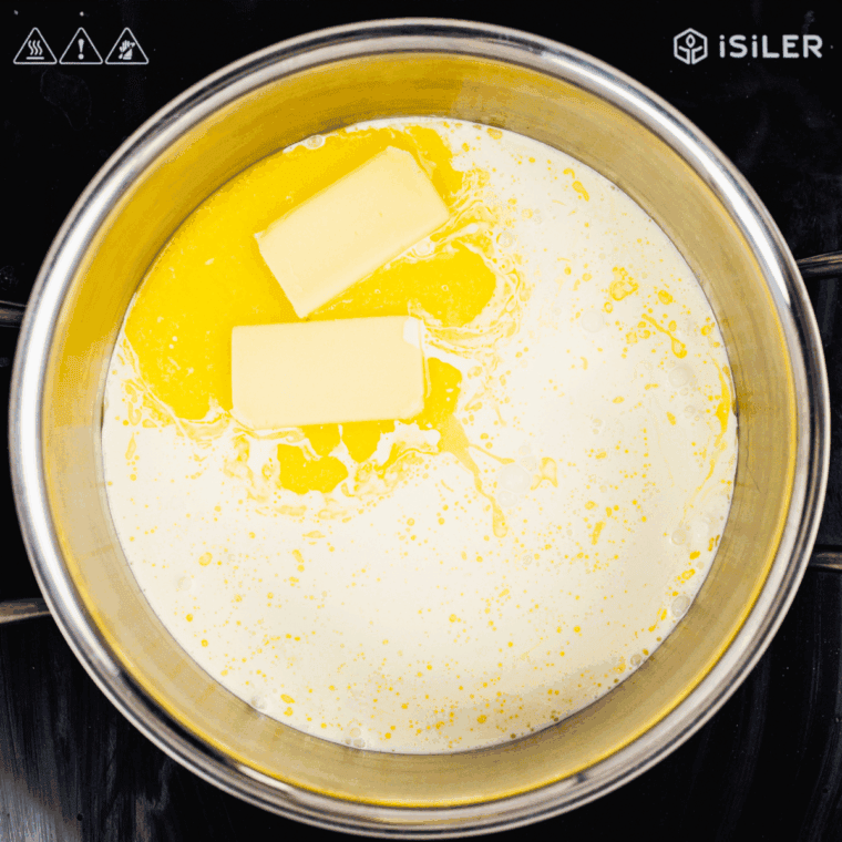Butter melting in a medium saucepan over medium heat