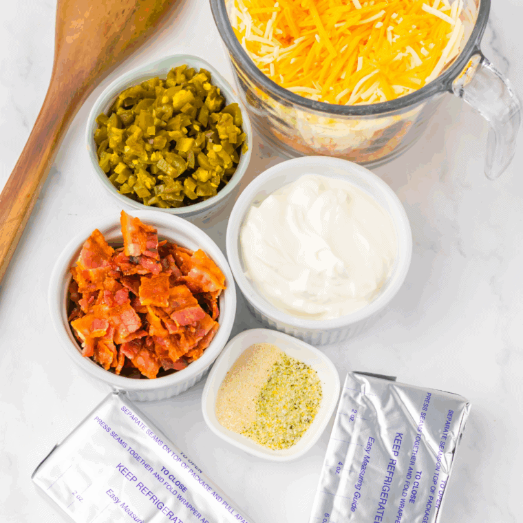 Ingredients needed for Easy Slow Cooker Jalapeño Popper Dip Recipe on kitchen table.