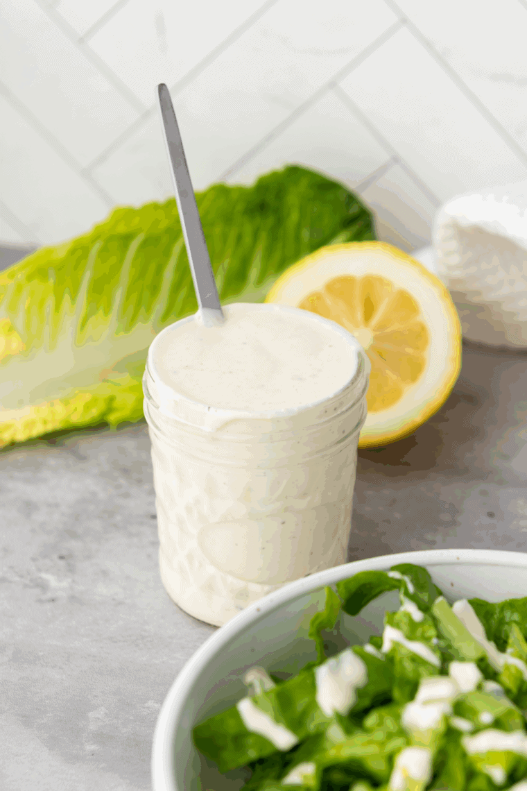 Easy spicy Caesar dressing in a bowl