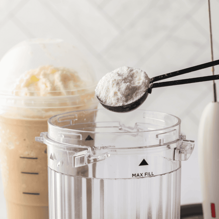 Ingredients needed for Ninja Creami Copycat Starbucks White Chocolate Mocha Frappuccino Recipe on kitchen table.