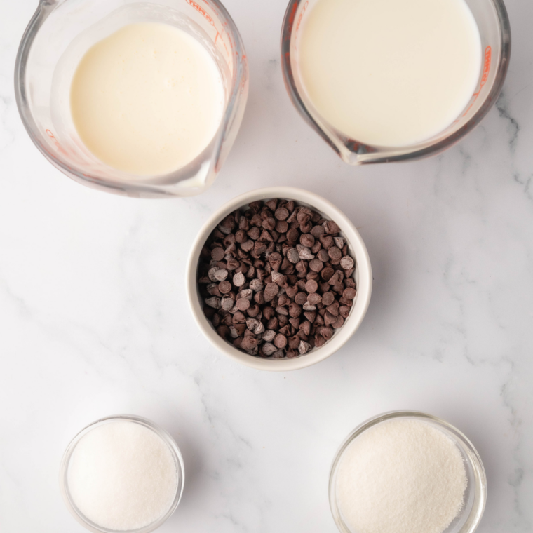 Ingredients needed for Easy Ninja Creami Vanilla Gelato on kitchen table.