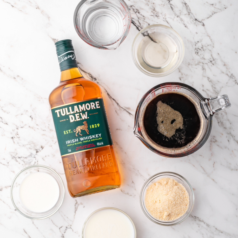Ingredients needed for Ninja Slushi Frozen Irish Coffee on kitchen table.