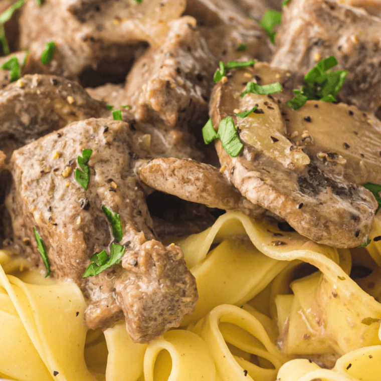 Homemade dry stroganoff sauce mix made with pantry spices in a small bowl ready for cooking creamy beef stroganoff.