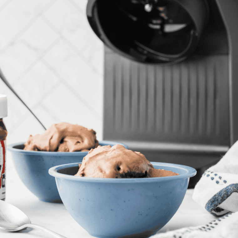 Creamy Ninja Creami Hazelnut (Nocciola) gelato served in a bowl with a smooth texture.