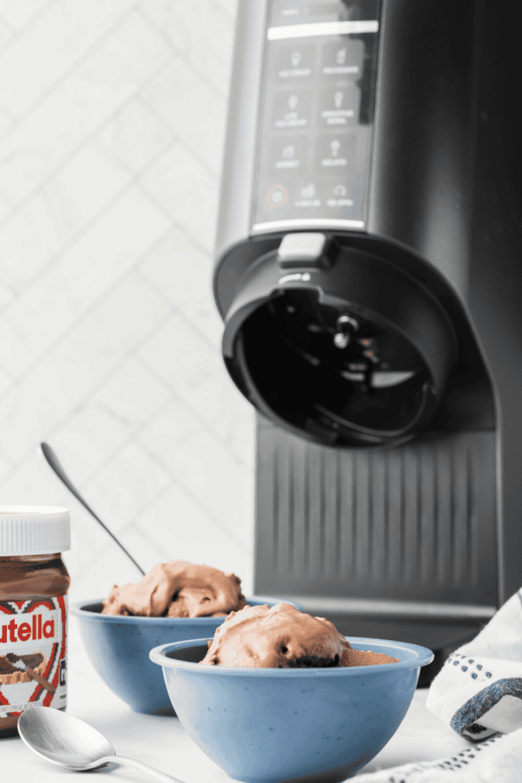 Rich, creamy Ninja Creami Hazelnut (Nocciola) gelato served in a bowl.