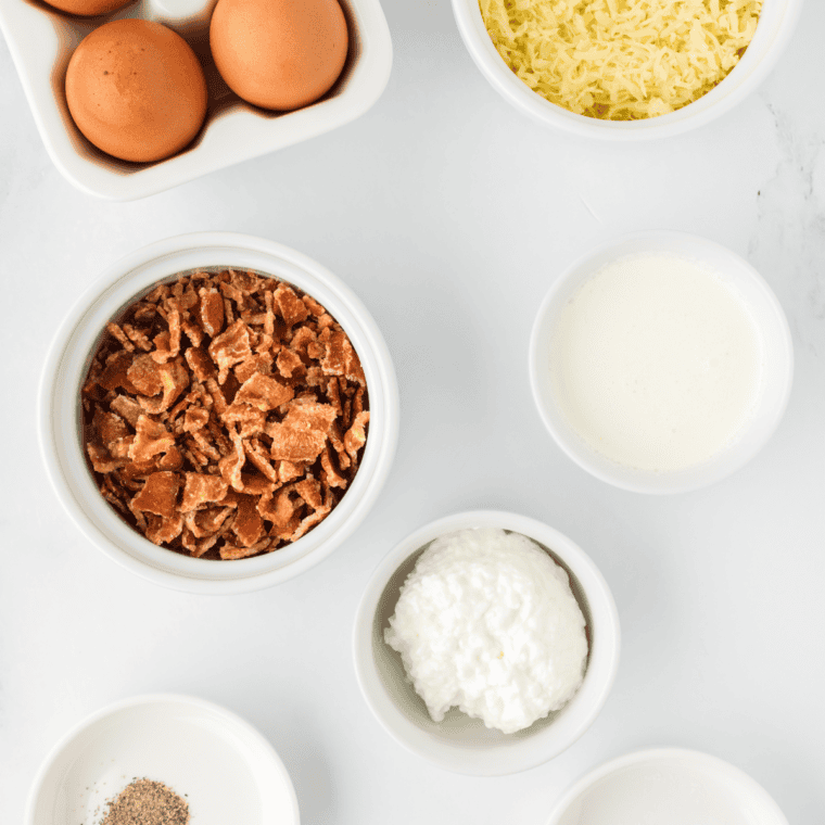 Ingredients needed for Scooter’s Egg Bites Recipe on kitchen table.